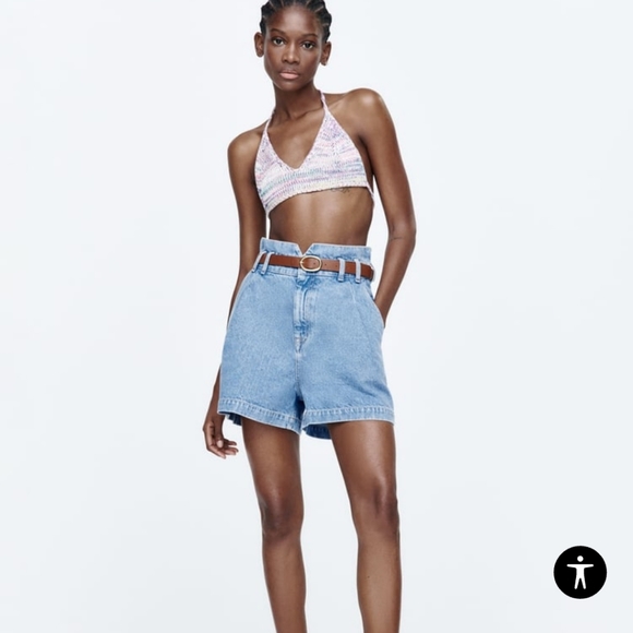 Zara Pants - Zara belted baggy denim shorts